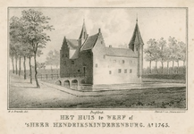 1487 Het Huis te Werf of 's Heer Hendrikskinderenburg. A° 1743. Gezicht op het huis te Werf te 's-Heer Hendrikskinderen