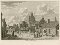 1499 T' Dorp Heinkensant. Gezicht in het dorp Heinkenszand, met Nederlandse Hervormde kerk, en personen