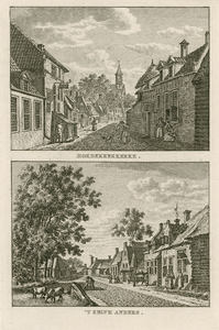 1509 Hoedekenskerke. 'T Zelve Anders. Twee gezichten in de dorpsstraat van Hoedekenskerke, met toren van de Nederlandse ...