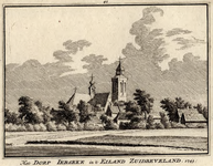 1513 Het Dorp Ierseke in 't eiland Zuidbeveland. Gezicht op het dorp Yerseke met de Nederlandse Hervormde kerk