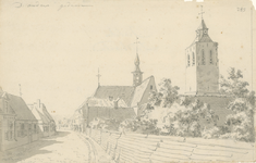 1514b Gezicht in de dorpsstraat van Yerseke, met de Nederlandse Hervormde kerk, en linksboven een aantekening