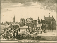 1531 Capelle en 't Huis te Maal-Stede. Gezicht op het kasteel Maalstede, met op de achtergrond het dorp Kapelle met de ...