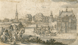 1532 Gezicht op het kasteel Maalstede, met op de achtergrond het dorp Kapelle met de Nederlandse Hervormde kerk, en op ...