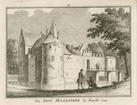 1537 Het Slot Maalstede by Kapelle. Het kasteel Maalstede te Kapelle, met personen op de brug, en op de voorgrond de ...