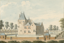 1545 Het kasteel Bruelis te Kapelle, van de achterzijde, met personen