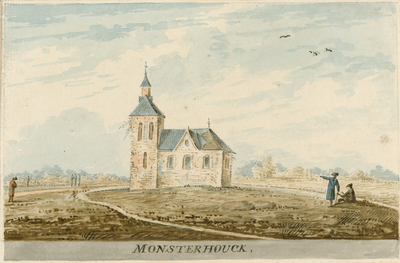 1560 Monsterhouck. Gezicht op de vervallen kapel van Monsterhoek bij Kattendijke, bij de vroegere uithof van het ...