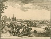 1575 Kruiningen. Gezicht op het slot en het dorp Kruiningen, met op de achtergrond de Schelde, en op de voorgrond een ...