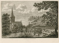 1579 De Kerk te Kruiningen. Gezicht op de Nederlandse Hervormde kerk te Kruiningen, met poortwachter voor de poort en vee