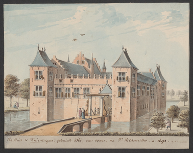 1585 Het Huis te Kruiningen, gebouwt 1361, van voren, na Ic. Hildernisse. a. 1694. Het kasteel te Kruiningen, van de ...