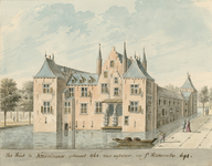 1586 Het Huis te Kruiningen, gebouwt 1361, van agteren, na Ic. Hildernisse. a. 1694. Het kasteel te Kruiningen, van de ...