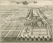 1593 D' Ambachts Heerlykheit van der Nisse. Gezicht op de ambachtsheerlijkheid Nisse, in vogelvlucht, vanuit het ...