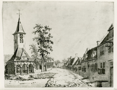 1602a Gezicht in het dorp Ovezande met Nederlandse Hervormde kerk en afslagershuisje