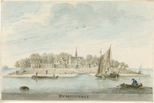1607 Gezicht op de overblijfselen van de stad Reimerswaal op een eiland in de 17de eeuw, vanaf de Schelde, met een ...