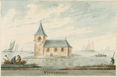 1621 Vinckenisse. Gezicht op de overblijfselen van de rooms-katholieke kerk van Vinkenisse in het verdronken land van ...