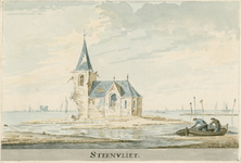 1622 Steenvliet. Gezicht op de ruïne van de rooms-katholieke kerk van Steenvliet in het verdronken land van ...