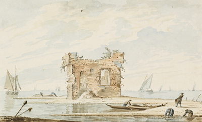 1623 Creecke. Gezicht op de ruïne van de rooms-katholieke kerk van Kreke in het verdronken land van Reimerswaal, ...
