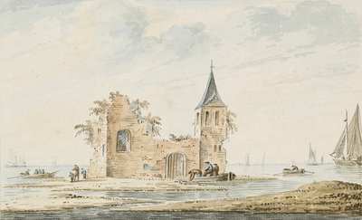 1624 Den Brouek. Gezicht op de ruïne van de rooms-katholieke kerk van den Brouck in het verdronken land van ...
