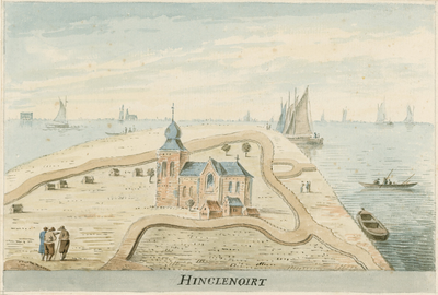 1633 Hinclenoirt. Gezicht op de overblijfselen van de rooms-katholieke kerk van Hinkelenoord in het verdronken land van ...