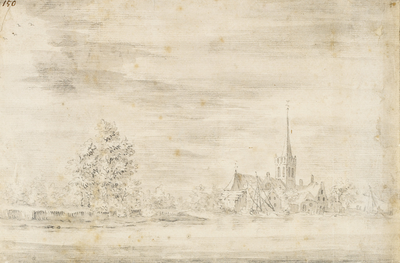 1649 Valkenisse op Zuijtbevelant. Gezicht op het dorp Valkenisse (Zuid-Beveland) bij Waarde, met rooms-katholieke kerk, ...