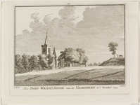 1652 Het Dorp Wemeldinge met de Vloedberg in 't verschiet 1743. Gezicht op het dorp Wemeldinge, met Nederlandse ...