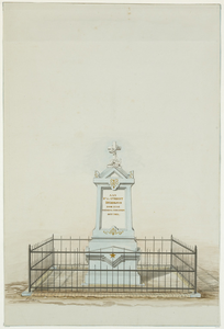 1661a Vooraanzicht van het monument, gemaakt door J.J. Rousseaux te Antwerpen, met attributen en tekst, voor dr J. ab ...