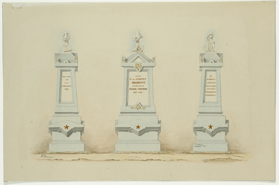 1661b Details van het monument, gemaakt door J.J. Rousseaux te Antwerpen, met attributen en tekst, voor dr J. ab ...