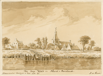 1668 Het Dorp Kats in Noord-Beveland. Gezicht op het dorp Kats met rooms-katholieke kerk en mogelijk een kasteel