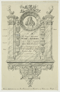 1726 Marmere Graftombe van den Raadpensionaris de Huibert in de Kerke van Burgt. Het gedenkteken voor Pieter de ...