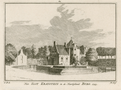 1737 Het Slot Kraysteyn in de Heerlijkheid Burg. 1743. Gezicht op het kasteel Crayestein te Burgh