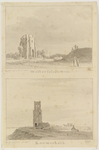1738 WesterSchouwen. Kouwerkerk. Twee afbeeldingen van de overblijfsels van de torens van de rooms-katholieke kerken ...