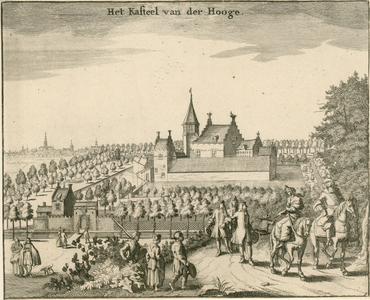 174 Het Kasteel van der Hooge. Gezicht op het slot ter Hooge te Koudekerke (W.), met op de voorgrond personen en op de ...