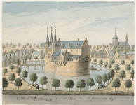 1752 't Huis Windenburg, van ter zijde, na Jc. Hildernisse. 1695. Gezicht op het kasteel Windenburg, van opzij, met het ...