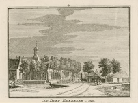 1758 Het Dorp Elkerzee. 1745. Gezicht in het dorp Elkerzee, met Nederlandse Hervormde kerk, vate en personen