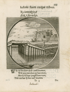 1760 Gezicht op de overblijfselen van het klooster Bethlehem te Elkerzee, verwoest in 1572, met houten brug (heul), ...