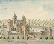 1773 Het Huis te Haamstede van voren, na Ic. Hildernisse. 1695. Gezicht op het kasteel te Haamstede, van de voorzijde, ...