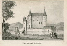 1776 Het Slot van Haamstede. Gezicht op het kasteel van Haamstede vóór de brand (1525), met op de voorgrond houthakken ...