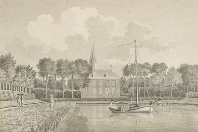 178e Gezicht op het slot ter Hooge te Koudekerke (W.), met de vijver met een zeilboot en personen