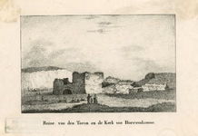 1797 Ruïne van den Toren en de Kerk van Borrendamme. Gezicht op de sloop van de ruïne van de toren en voormalige ...
