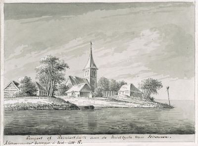 1798 Rengers of Reinierskerk aan de Zuidzijde van Schouwe. Gezicht op het dorp Rengerskerke (Schouwen), met de ...