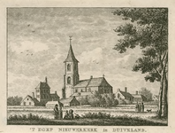 1802 'T Dorp Nieuwerkerk in Duiveland. Gezicht op het dorp Nieuwerkerk (Schouwen), met met Nederlandse Hervormde kerk, ...