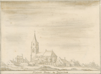 1803 Nieuwer Kerke in Duijvelant. Gezicht op het dorp Nieuwerkerk (Duiveland), met Nederlandse Hervormde kerk
