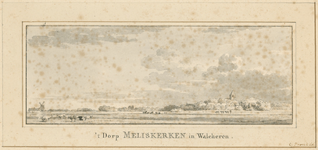 181 't Dorp Meliskerken in Walcheren. Gezicht op het dorp Meliskerke met Nederlandse Hervormde kerk, vanuit het noorden