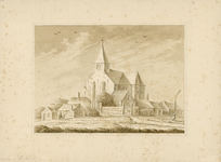 1812 Capelle in Duyveland. Gezicht op het dorp Capelle (Duiveland), met Nederlandse Hervormde kerk, en op de voorgrond ...