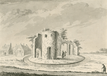 1816 Gezicht op de ruïne van vermoedelijk het kasteel Zwanenburg te Capelle (Duiveland), gesloopt in 1744, met personen