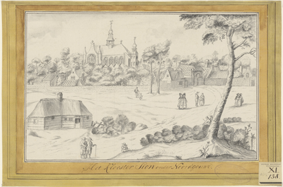 1822 Het Klooster Sion onder Noordgouwe. Gezicht op het klooster Sion te Noordgouwe, met personen, waaronder monniken