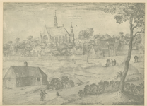 1823 Clooster Syon onder Noordgouwe. Gezicht op het klooster Sion te Noordgouwe, met personen, waaronder monniken