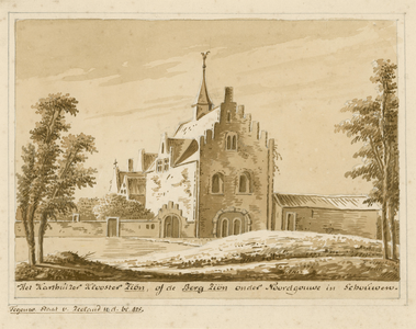 1826 Het Karthuizer Klooster Zion, of de Berg Zion, onder Noordgouwe in Schouwen. Gezicht op het klooster Sion te ...