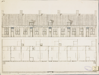 1830 De gevel en plattegrond van de Potterehuisjes of Konyershuisjes te Noordgouwe