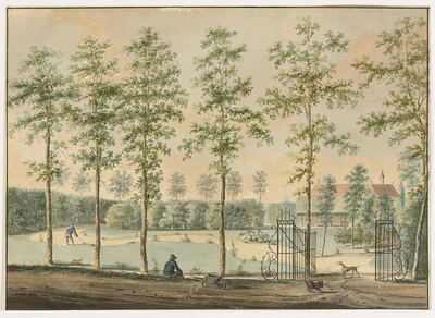 1831 Gezicht op de buitenplaats Zorgvlied te Noordgouwe, met tuinlieden, in eigendom in 1905 bij de architect ...