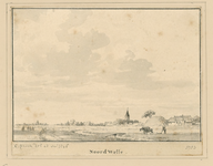 1833 Noordwelle. Gezicht op het dorp Noordwelle, met Nederlandse Hervormde kerk en op de voorgrond werkers op het land